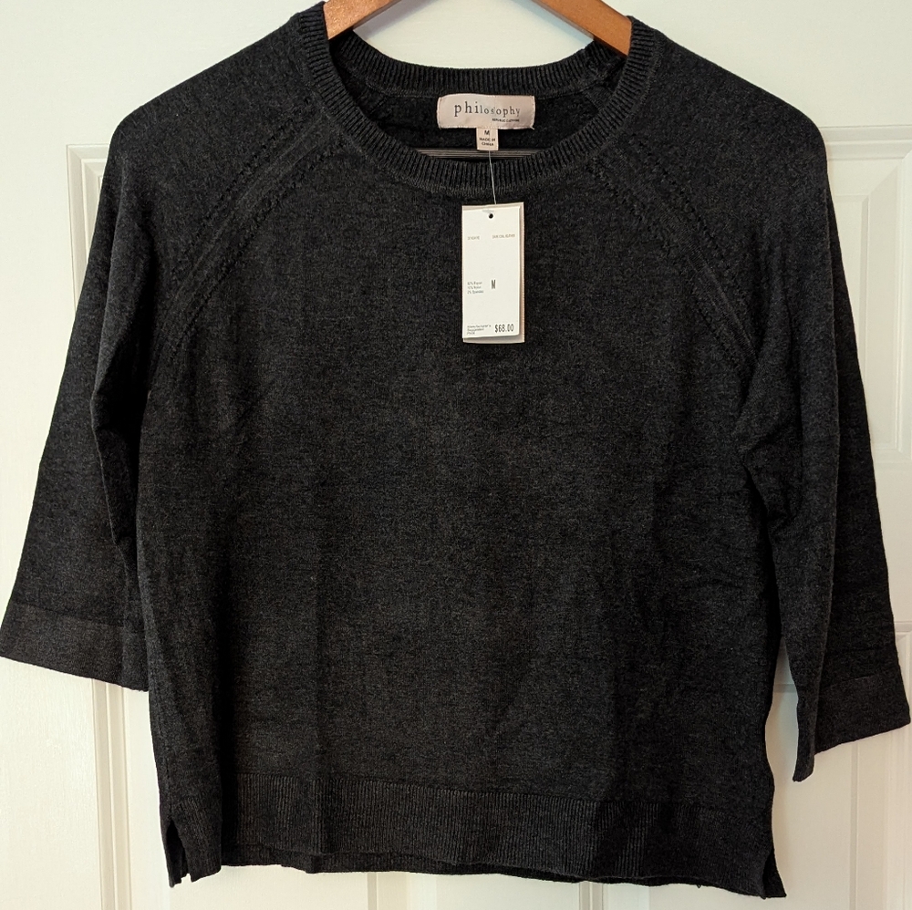 Philosophy Dark coal Heather Gray Knit Sweater - Thrre Quarter Sleeve